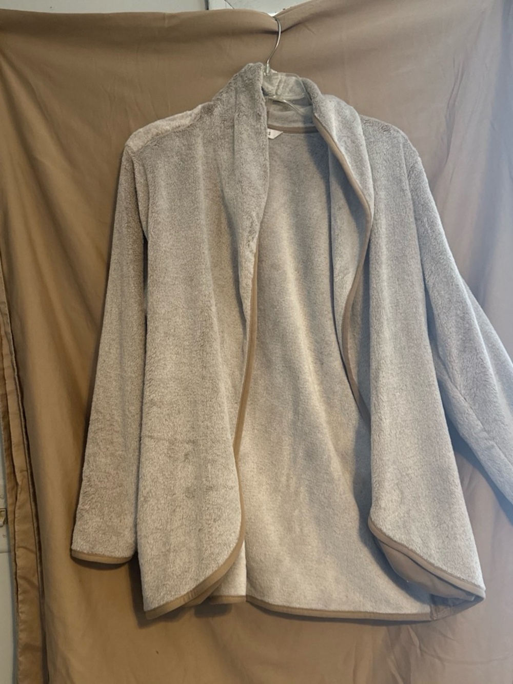 Plush Open-Front Women's Cardigan Jacket - Light Gray